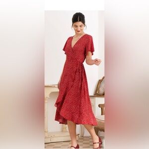 RIHOAS Red and White Polka Dot Midi Dress